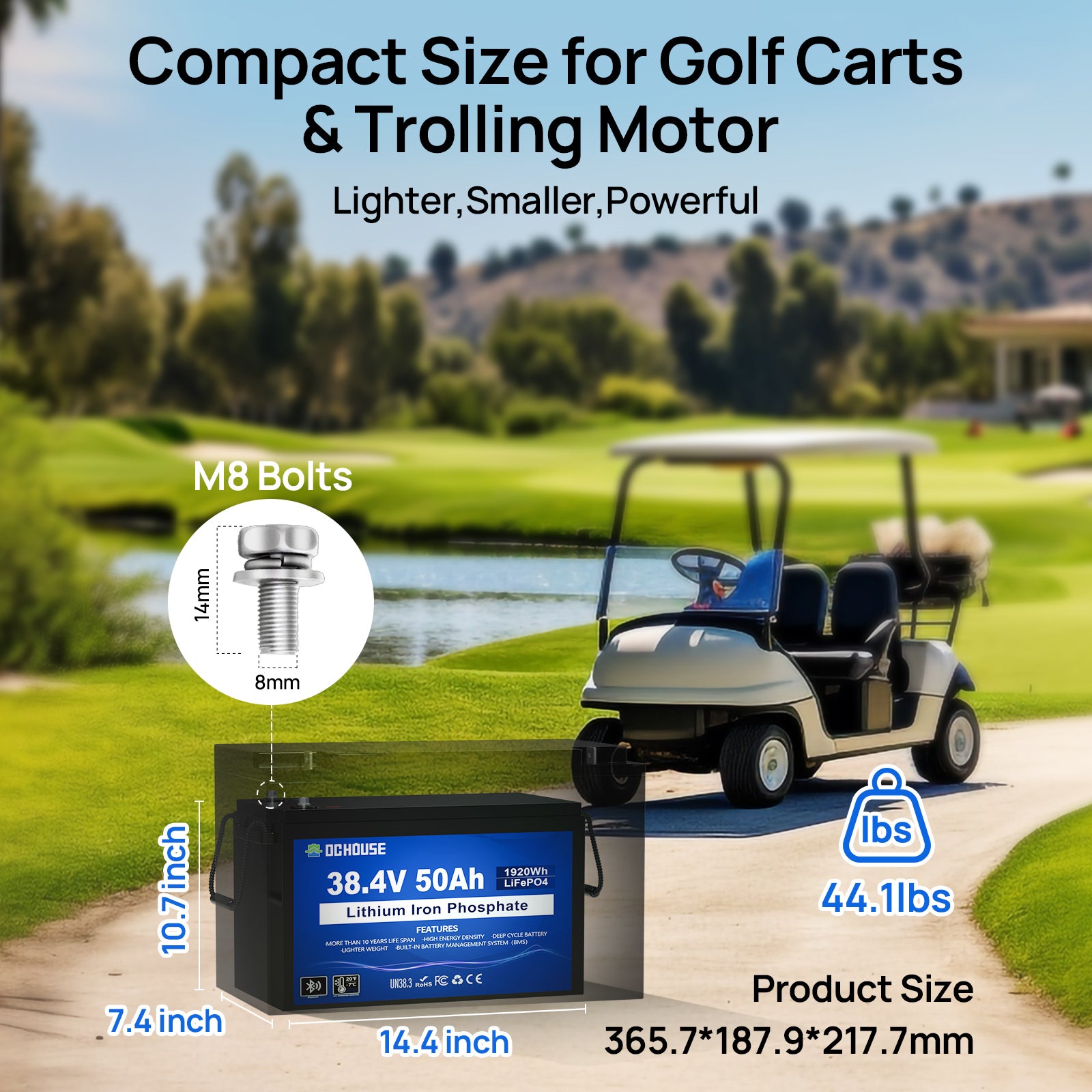 36V 50Ah LiFePO4 Lithium Bluetooth Golf Cart Battery