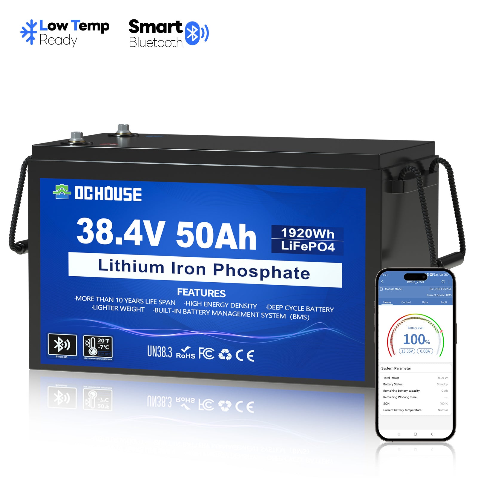 36V 50Ah LiFePO4 Lithium Bluetooth Golf Cart Battery