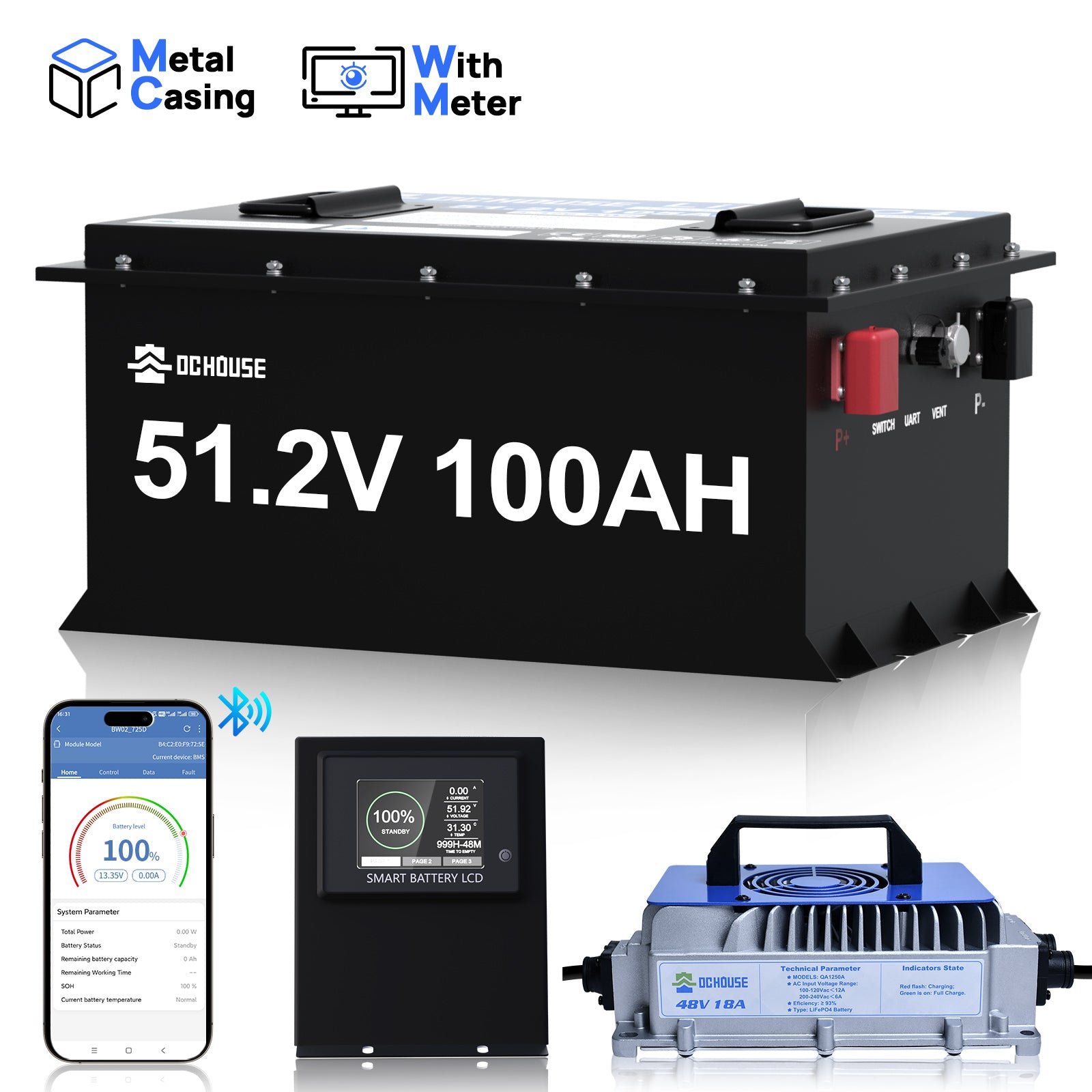 48V 100Ah BT & Metal Case & Charger