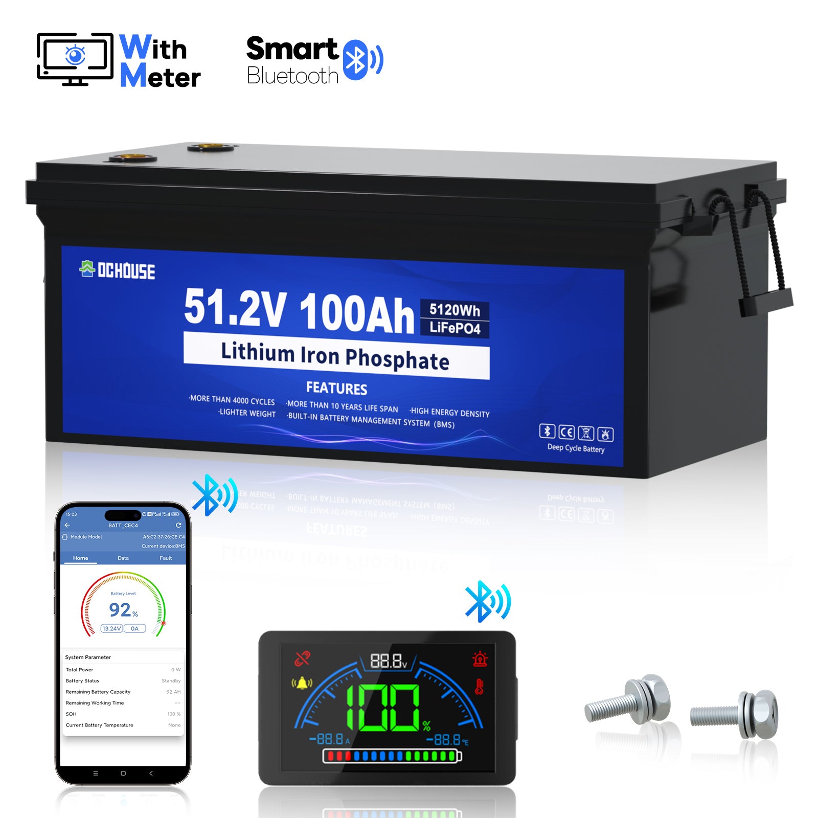 48V 100Ah LiFePO4 Bluetooth Deep Cycle Battery（ 3 Years Warranty）